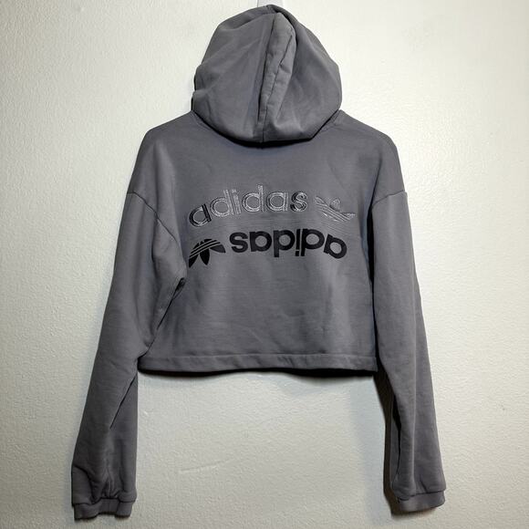Adidas Original RYV Cropped Hoodie Back Chest Print Logo Rib Knit Lilac Small - Picture 7 of 7